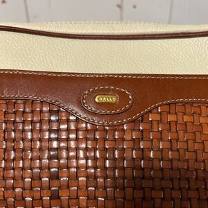 Bally Tan and Cream Woven Leather Shoulder Bag